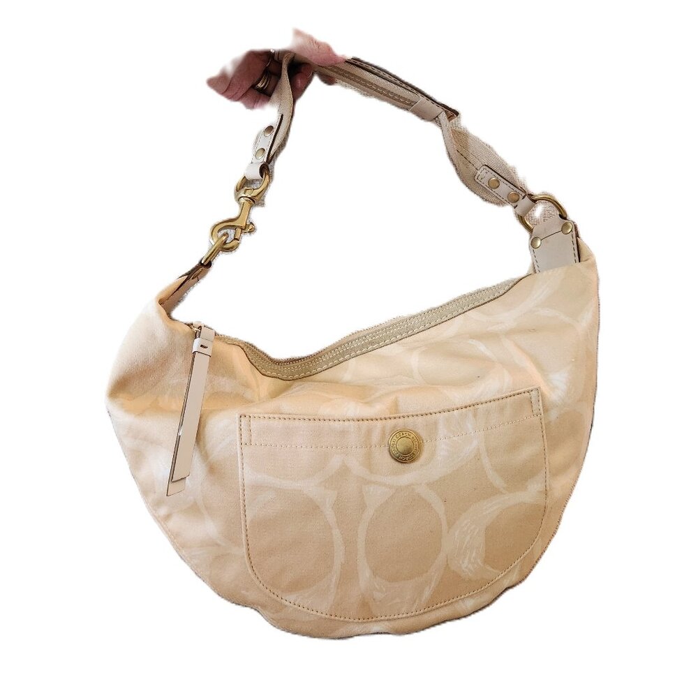 Euc Coach Hampton Yellow & White Hobo Shoulder Bag Purse Lg